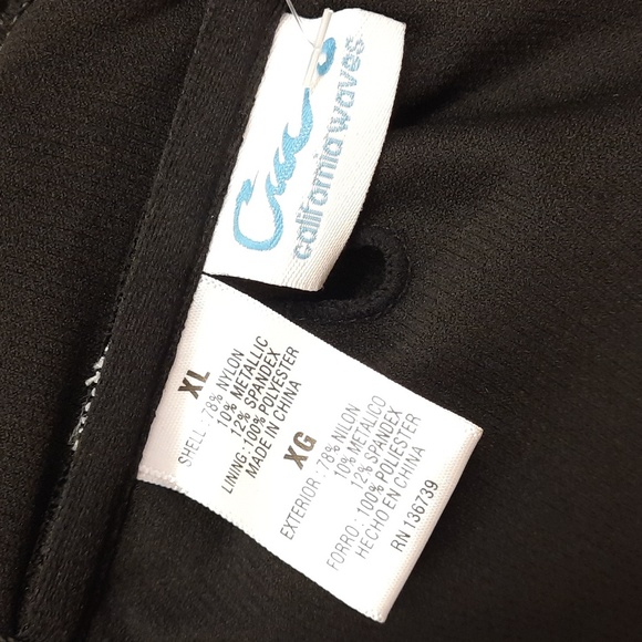 NWT, California Waves Black Metallic Shine Bandeau Top - Picture 8 of 11